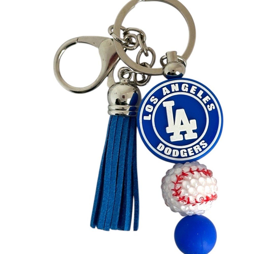 Handmade beaded Dodgers Keychain with Tassel